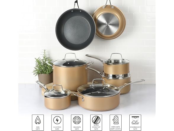 Martha Stewart 12 Piece Cookware Set Copper w/Black Interior
