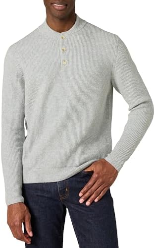Amazon Essentials Men's Long-Sleeve Soft Touch Henley Sweater, Medium Grey Heather, Medium