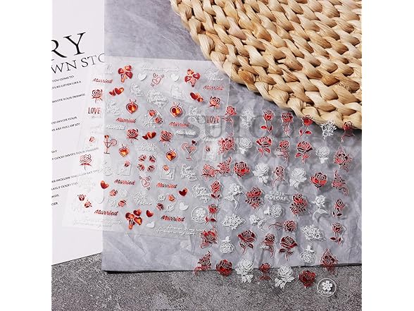 Puyokinm Red Love Hearts Nail Decals