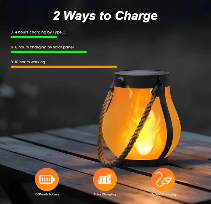 Solar Lanterns Outdoor w/ Ultra-Real Flame, 2 Pack - Gallery 11