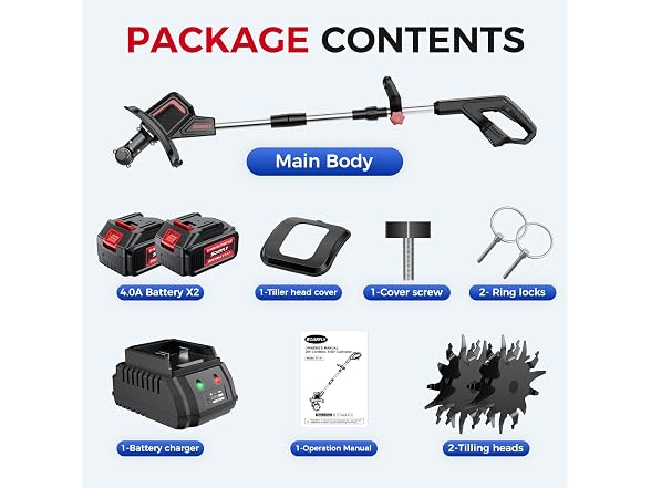SOARFLY Cordless Tiller Cultivator 9in