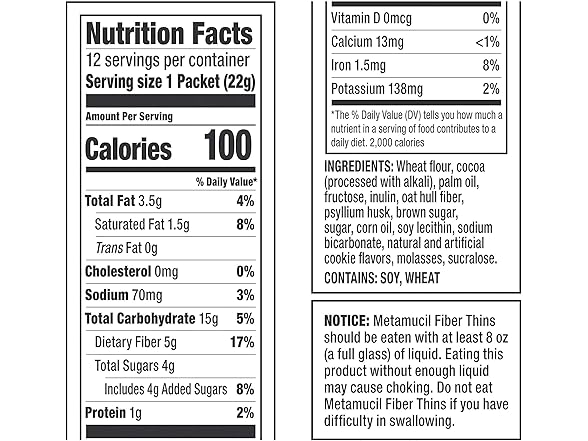 Metamucil Fiber Thins, Psyllium Husk Fiber Supplement, Digestive Health Support and Satisfy Hunger, Chocolate Flavored, 12 Servings - Gallery 12