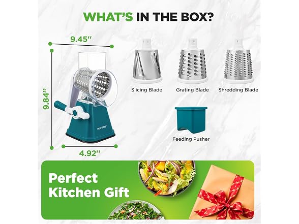 NutriChef 3 in 1 Cheese Grater & Shredder  Green