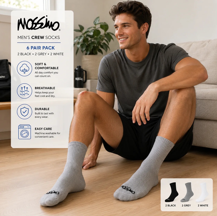 Mossimo Mens Crew Socks 6-Pair Pack - Gallery 9