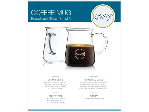 Kavako Glass Coffee Mugs 10oz Set of 6
