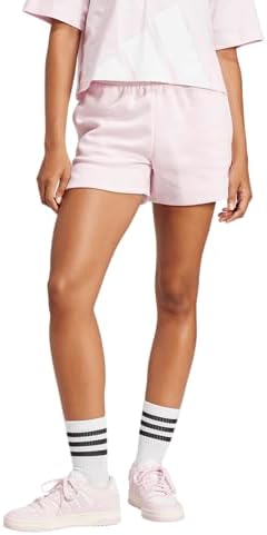 adidas Women's Small Logo Fleece Sportswear Shorts, Clear Pink/White, Medium