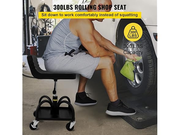 Rolling Garage Stool, 300LBS Capacity 15.7in