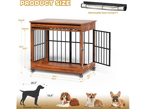 Dog Crate Furniture, Double Door Wooden