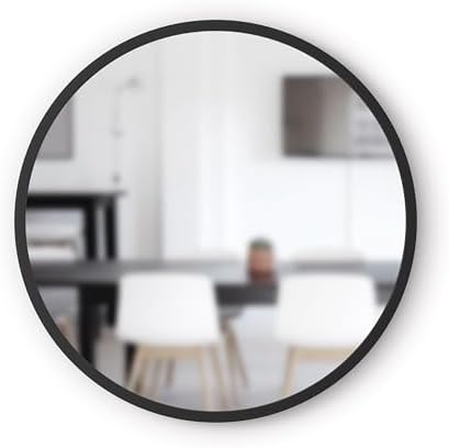 Umbra Hub Round Wall Mirror with Rubber Frame, Modern Style for Bathroom, Entryway, Living Room and More, 24-Inch, Black