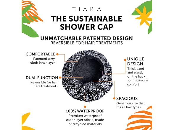 TIARA Luxury Shower Cap for Women Reusable Waterproof