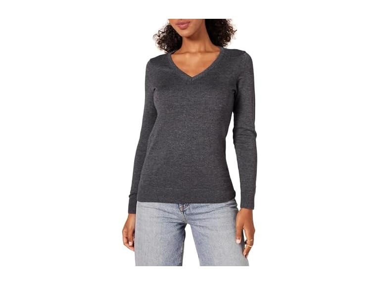Amazon Essentials Women's Regular-Fit Lightweight Long-Sleeve V-Neck Sweater (Available in Plus Size), Charcoal Heather, 6X