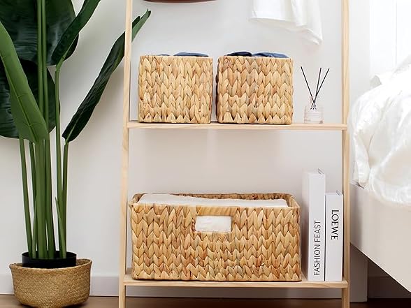CROS Set of 3 Water Hyacinth Storage Baskets Kitchen (Natural)