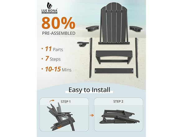 LUE BONA Set of 4 Black Adirondack Chairs