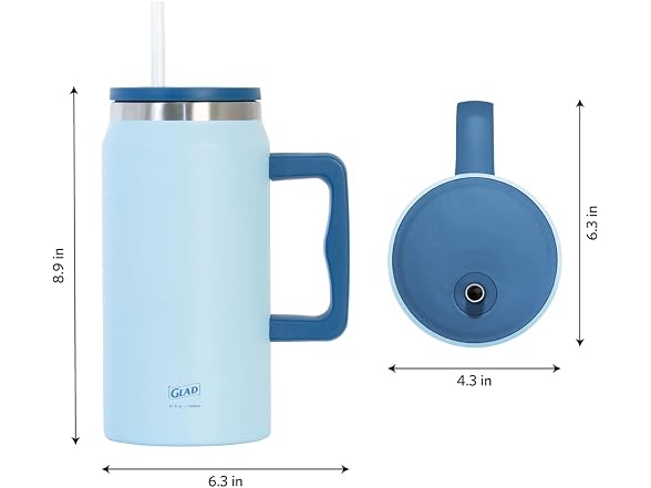 Glad Pioneer Stainless Steel Tumbler 47oz, Blue