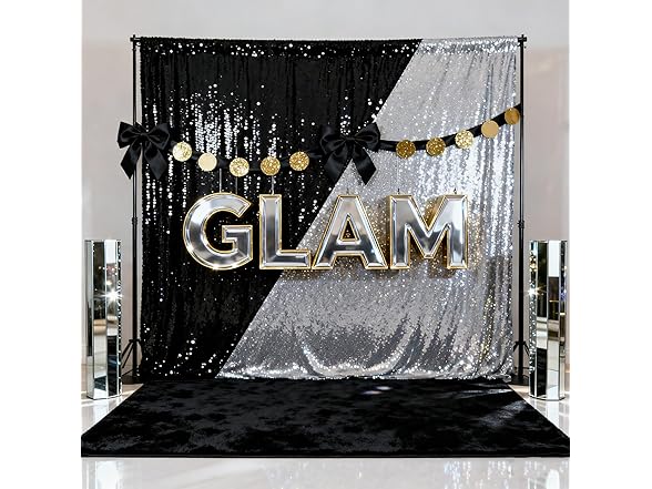 QueenDream Silver Sequin Backdrop Party Decorations