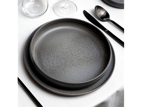 Eater x Zwiesel Fortessa Foss Stoneware, 12 Piece Dinnerware Set (Volcanic Gray