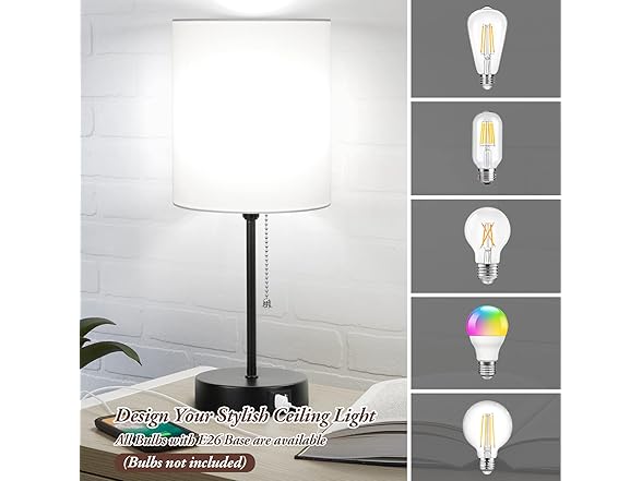 Bosceos Table Lamps with White Shades and USB Charging Ports, 2PK