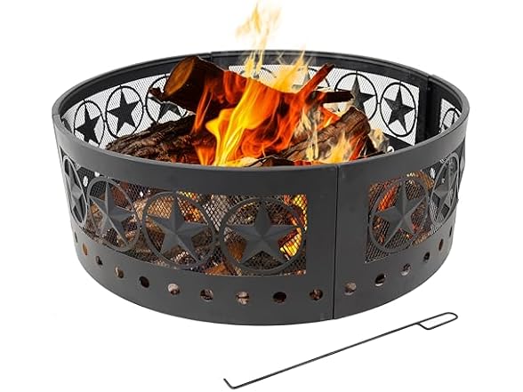 Sunnydaze 4-Star Decorative Outdoor Large Round Metal Fire Pit Ring, 36"