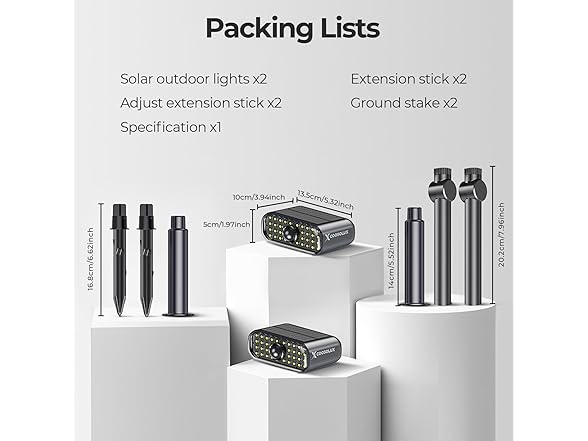 Solar Motion Sensor Landscape Spotlights, LED, 2 Pack