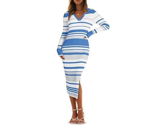 Women’s Striped V Neck Sweater Dress