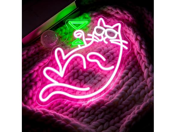 Whfobfe Cocktail Cat Neon Sign for Wall