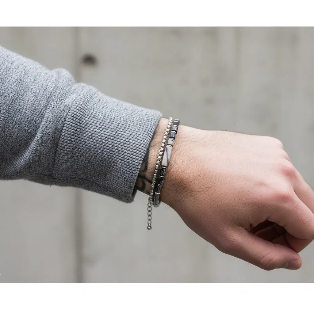 Mens Hematite Bead Bracelet - Gallery 20