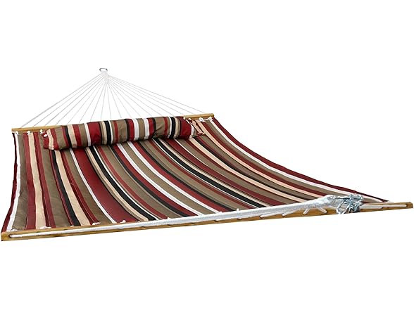 Sunnydaze Extra Large Quilted Hammock with Spreader Bars Awning Stripe