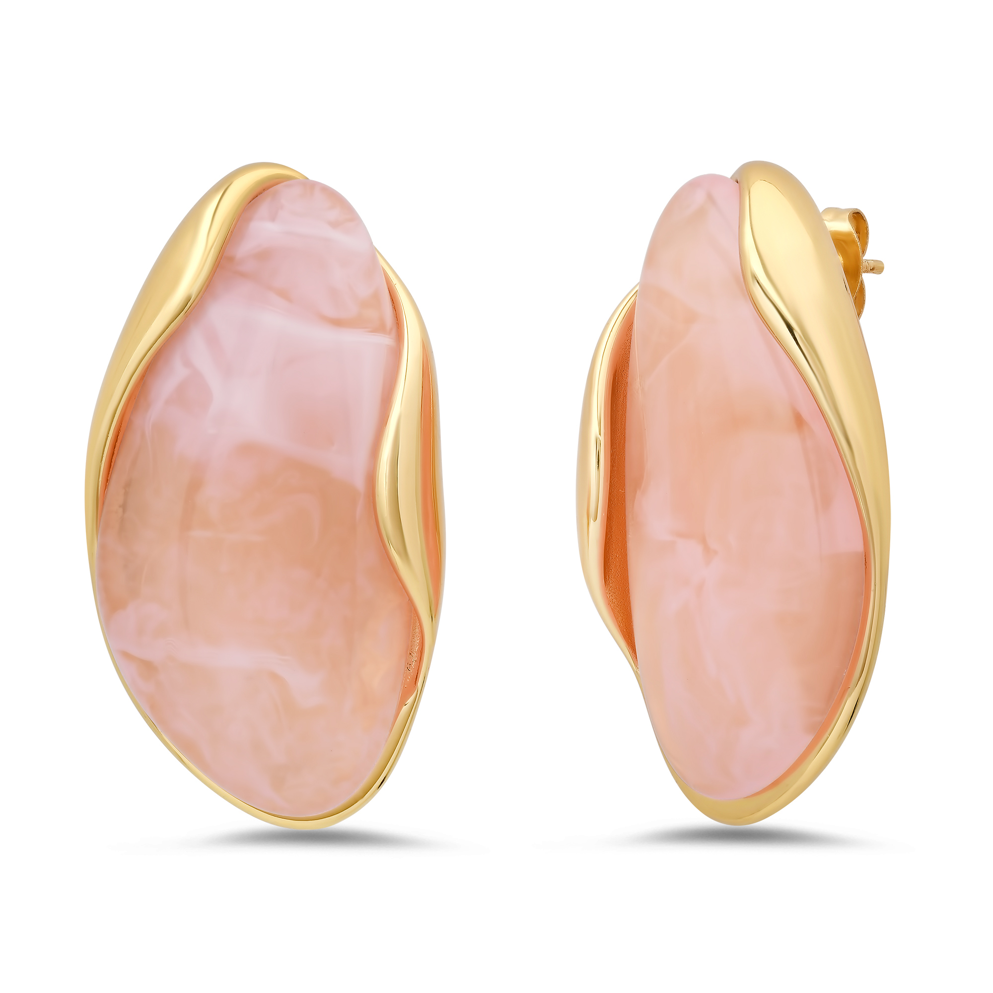 18K Gold Pink Resin Stud Earrings - Gallery 4