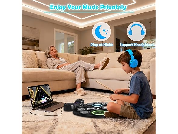 YUOIOYU Electric Drum Set with LED Lights