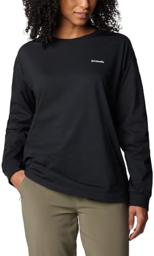 Columbia Women's North Cascades Branded Long Sleeve Crew, Black/Varsity Arch, Medium