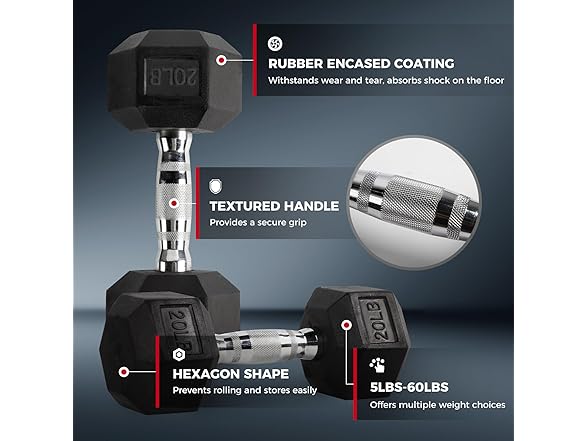 RitFit 5LB Rubber Encased Hex Dumbbell Set