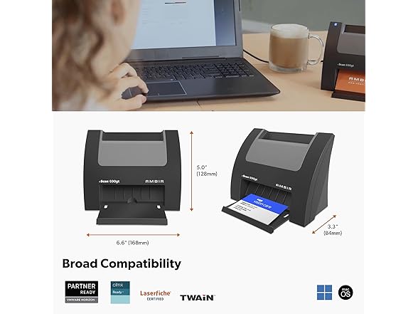 Ambir nScan 690gt-AS High-Speed Vertical Card Scanner for Windows PC and MAC (Open Box)
