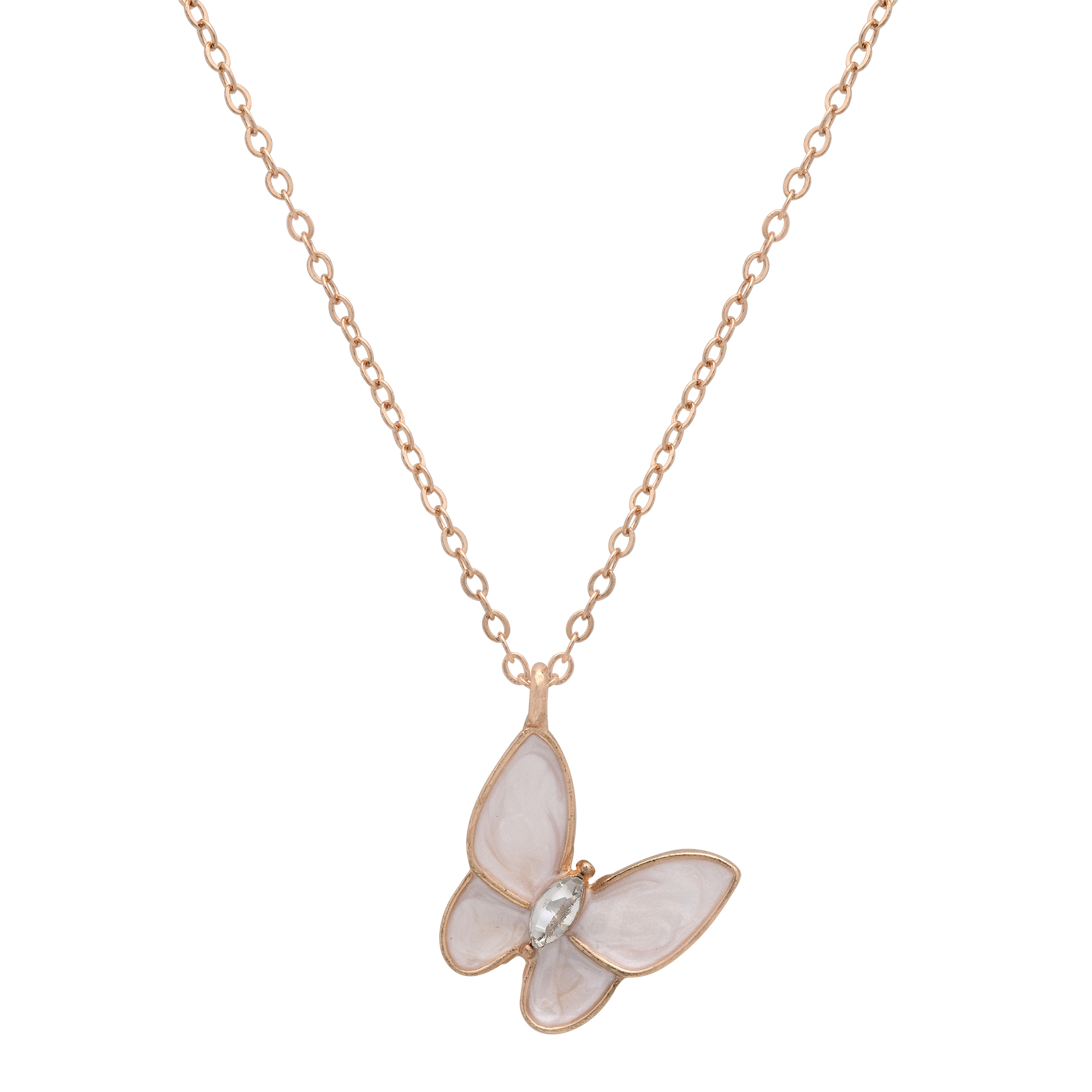 Butterfly Mother of Pearl & CZ Necklace - Gallery 5
