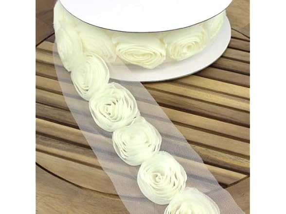LUV Ribbon White 2 3/4" Inch Blooming lace Flower Ribbon IVR