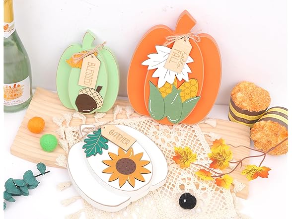 SYESQL 3Pcs Fall Pumpkin Wooden Signs