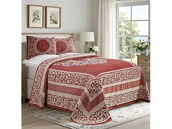 Superior Cotton Blend Bedspread Set Jacquard Floral