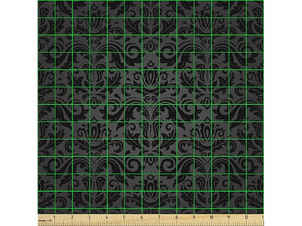 Ambesonne Dark Grey Fabric by The Yard, Black Damask