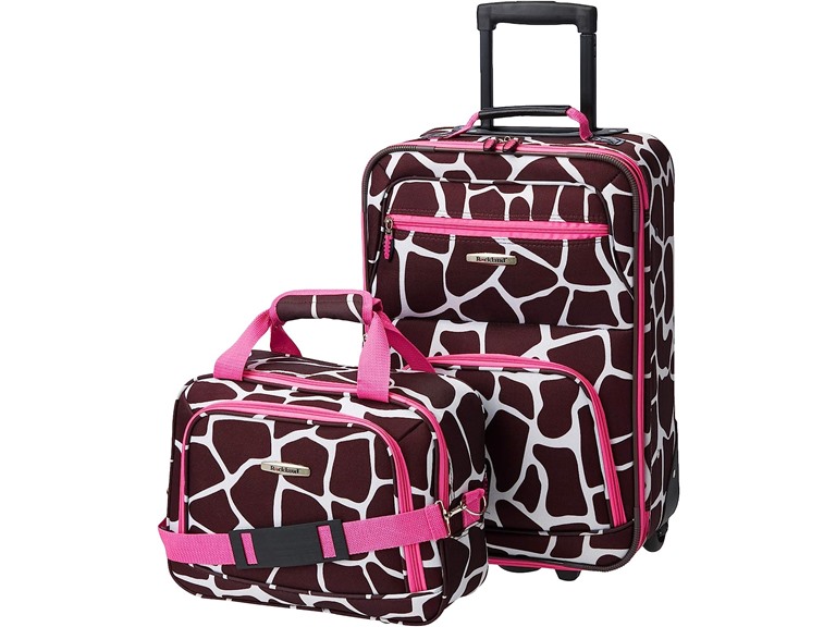 Rockland Fashion Softside Upright Luggage Set,Expandable, Pink Giraffe, 2-Piece (14/19)