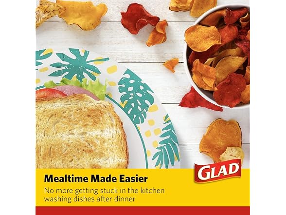 Glad Round Disposable Paper Plates, Palm Leaves,  50 Ct