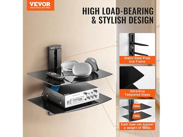 VEVOR 2-Shelf Multimedia Wall Shelf