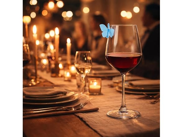 Oggi Set of 6 Silicone Butterfly Suction Wine Glass Charms 