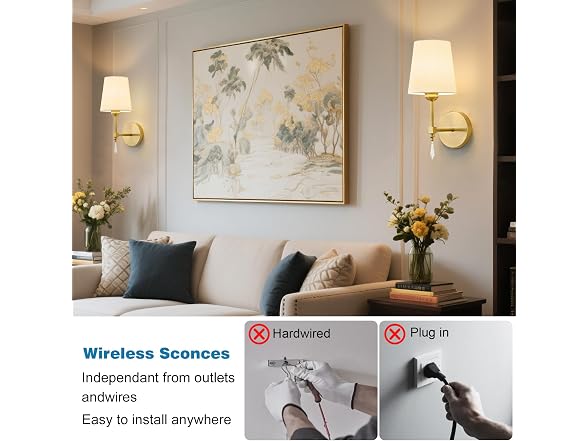 Battery Wireless Wall Sconces, Set of 2