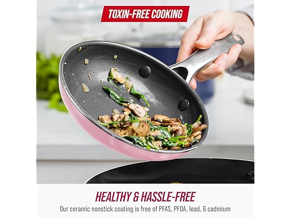 Blue Diamond 12" Nonstick Frying Pan with Lid, Pink