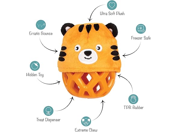 Fringe Studio Rubber Dog Toy, GO GET EM Tiger
