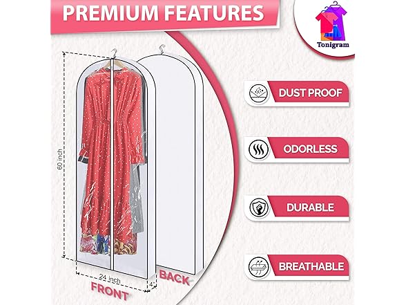 60" Clear Hanging Garment Bags 5-Pack