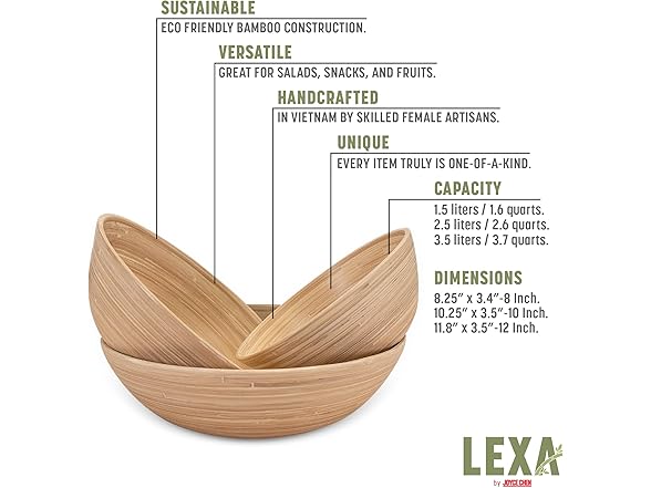 LEXA Bamboo 3-Piece Bowl Set