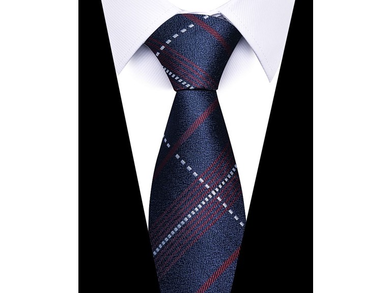 Infinite Basics Formal Men’s Necktie - Midnight Navy Burgundy & Silver Stripes