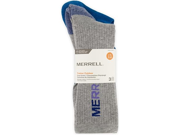 Merrell Unisex 3-pack Trekker Outdoor Crew Socks