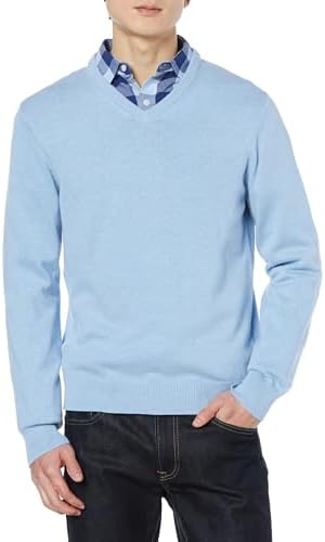 Amazon Essentials Men's V-Neck Pullover Sweater (Available in Big & Tall), Light Blue Heather, X-Large