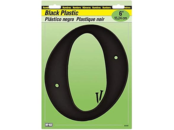 Hy-Ko Address Numbers, "0", Black Plastic, Scr